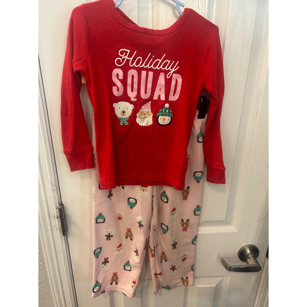 Carter's Pajama Set Red Pink Holiday Squad Fleece Christmas Toddler PJs 4T